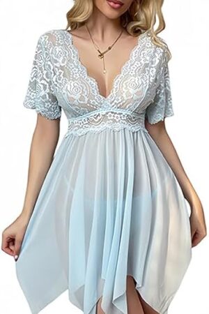 Lace Chemise Nightgown Sexy Lingerie for Women, Wedding Lingerie for Bride Babydoll Lingerie Sleepwear Mesh Negligees