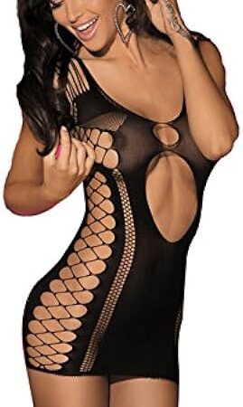Women Mini Dresses Sexy Seamless Cut Out Fishnet Bodysuit Nightwear Lingerie