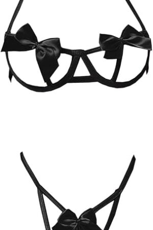 Women's Sexy Bow Lingerie 2 Piece Cut Out Bra And Panty Sets Lingerie Underwear Bikini Sleepwear