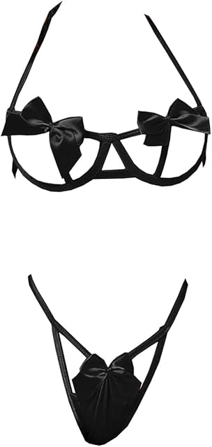 Women's Sexy Bow Lingerie 2 Piece Cut Out Bra And Panty Sets Lingerie Underwear Bikini Sleepwear
