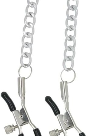 Adjustable Nipple Clamps with Barrel Bolt for Pressure Control, Soft Plastic Coating, Stylish Chain, BDSM Fetish Toy, Erotic Sensation, Bondage Gear, Nipple Play, Couples, Adult Accessory