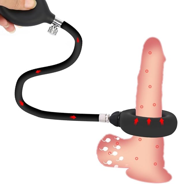 Inflatable Cock Ring, Adjustable Silicone Penis Ring, Sex Toy for Men, Male Masturbation Stimulation Training Ring