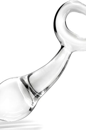 Glass Butt Plug with Pull Loop Anal Plug Prostate Massager with Long Neck and Tapered Head Fetish Anal Dilator Masturbation Sex Toy for Men Women, 4.84 x 1.33 inch TJIJP Transparent