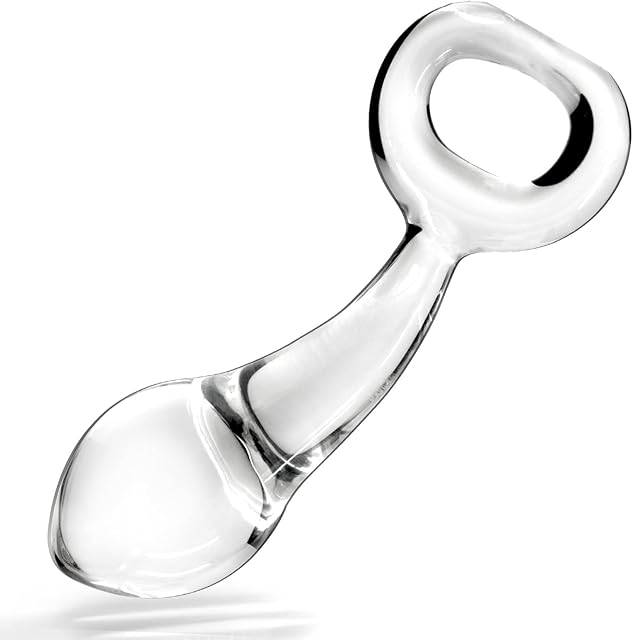 Glass Butt Plug with Pull Loop Anal Plug Prostate Massager with Long Neck and Tapered Head Fetish Anal Dilator Masturbation Sex Toy for Men Women, 4.84 x 1.33 inch TJIJP Transparent