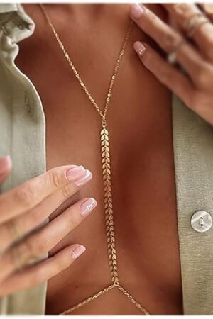 Gold Body Chain Jewelry for Women Back Necklace for Backless Dress Backdrop Pearl Rhinestone Belly Chain Waist Chains Bra Chains Lingerie Summer Bikini Bodychain Trendy Sexy Stomach Jewelry