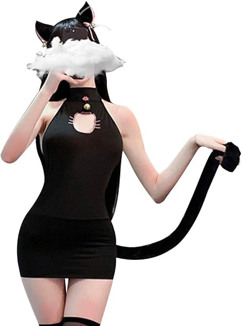 Anime Cat Lingerie Cute Cat Face Keyhole Bodycon Dresses Cosplay Costume