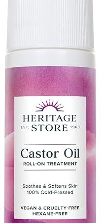 HERITAGE STORE Castor Oil Roll On Nourishing Treatment - Targeted Hydration for Skin Care, Hair Care, Quick and Easy Castor Oil Pack Wrap - Hexane Free, Vegan, Cruelty Free, 60-Day Guarantee, 3oz