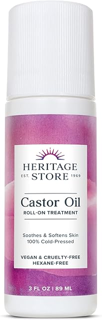 HERITAGE STORE Castor Oil Roll On Nourishing Treatment - Targeted Hydration for Skin Care, Hair Care, Quick and Easy Castor Oil Pack Wrap - Hexane Free, Vegan, Cruelty Free, 60-Day Guarantee, 3oz