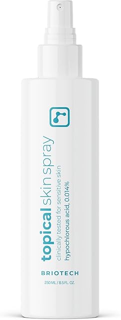 BRIOTECH Topical Skin Spray, Hypochlorous Acid Spray for Sensitive Skin, HOCl Facial Mist, Full Body Support Against Irritation, Calm Redness, Soothe Foot & Scalp, 8 oz (1 Pack)
