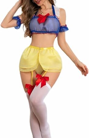 Cosplay Lingerie for Women 7 Piece Sexy Roleplay - Sexy Cosplay Outfits for Women, Costumes Halter Crop Top Mini Skirt Set with Stockings018