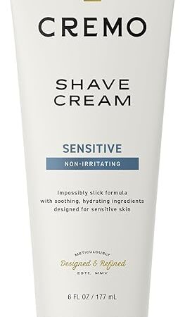 Cremo Sensitive Shave Cream, Astonishingly Superior Ultra-Slick Shaving Cream for Men, Fights Nicks, Cuts and Razor Burn, 6 Fl Oz