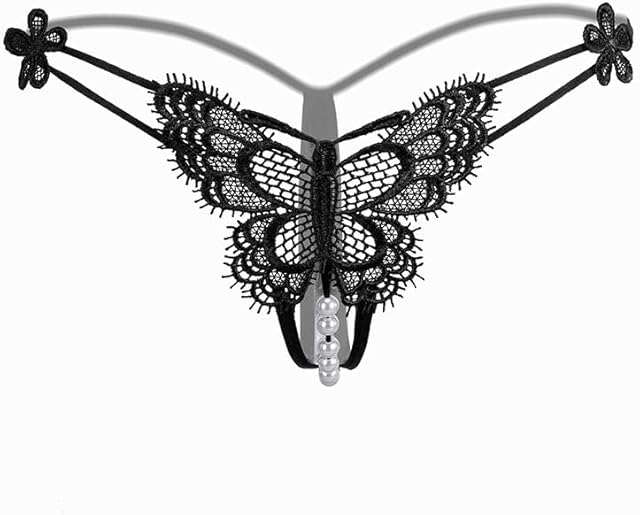Women's Sexy Hollow Underwear Lace Butterfly Embroidery Thong T Pants Transparent Open Cut sexy Pearl Underwear
