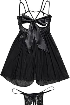 Erotic Lingerie Sets for Women Sexy Bandage Bowknot Camisole and Underwear 2 Piece Suits Sheer Mesh Pajamas Sleepwear