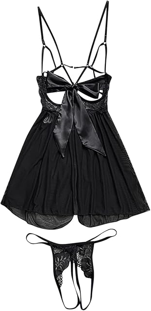 Erotic Lingerie Sets for Women Sexy Bandage Bowknot Camisole and Underwear 2 Piece Suits Sheer Mesh Pajamas Sleepwear