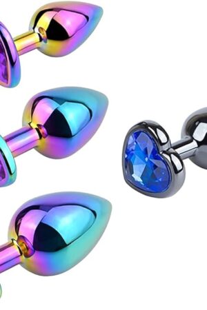 Anal Plugs Anal Trainer Kits Set Colorful Metal Butt Plug Heart Shape Jewelry Anal Sex Toys for Beginners Advanced Users