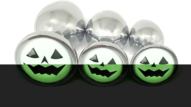 Glow in The Dark Halloween Pumpkin Face Jack O Lantern Metal Butt Plug Adult Toy Choose Your Size or Set of 3