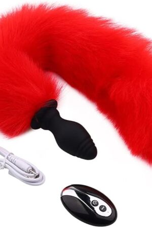 Fox Tail-Vibrating Anal Plug Remote Control, Butt Plug Anal Role Play Flirting Animal Tail Sex Toy for Men Women Couples, Red