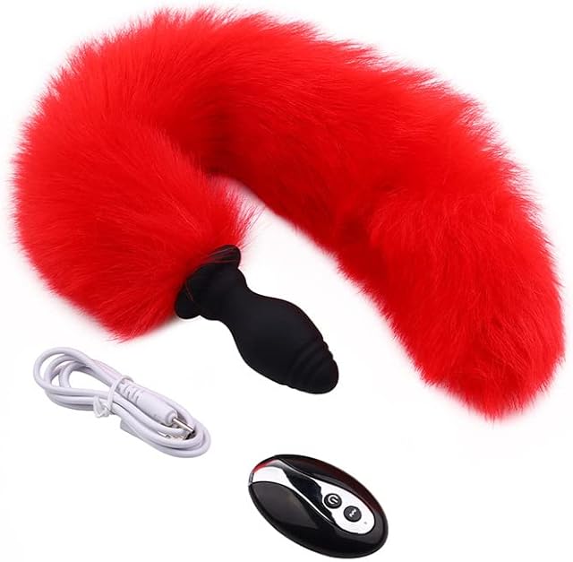 Fox Tail-Vibrating Anal Plug Remote Control, Butt Plug Anal Role Play Flirting Animal Tail Sex Toy for Men Women Couples, Red