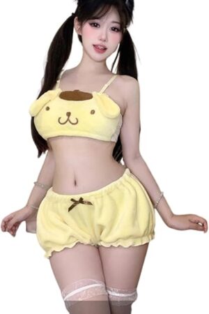 Women's sexy cosplay flannel underwear Japanese anime kawaii cute plush bathrobe pajamas