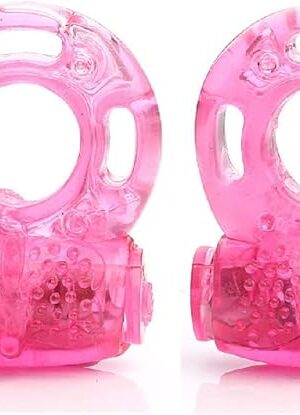 2 Pcs Vibrating Clitoral Stimulator Cock Ring, Silicone Penis Ring with Vibrator Ejaculation Delay Erection Enhance Adult Erotic Sex Toys for Men Couples (Pink)