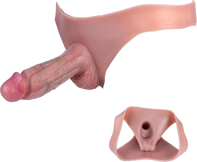 Hollow Dildo Panties,Realistic Soft Silicone Penis Enlarger,Penis Sleeve Extender Cock Sleeve,Reusable Cock Sheath Penis Pump, Strap on Dildo Panties for Men Couples Penis Enlargement