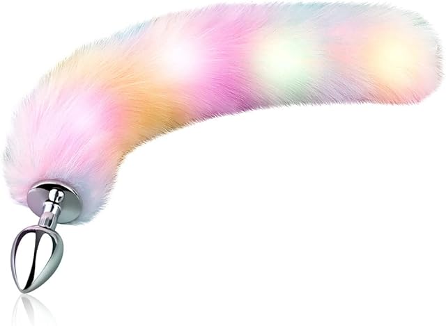 FST Sexy Fox Tail Anal Plug Sex Foreplay Glowing Adult Toys Fashion Role-Playing Alloy Anus Stopper Furry Pink Faux Fox Tail Couples Lover Flirting Libido Stimulation Toys (M)