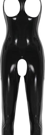 Women Sexy Hollow Out Bodysuit Lingerie Clubwear Patent Leather Invisible Zipper Latex Catsuit