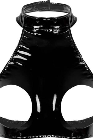 Women's Sexy PVC Leather Mini Bra Top Clubwear Hollow Out Latex Sleeveles Vest Tops