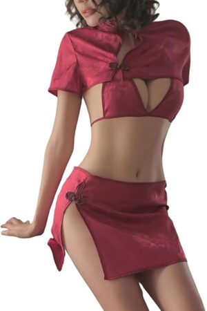 Cheongsam Lingerie Set for Women Chinese Sexy Qipao Anime Cosplay Costume Shirt Top
