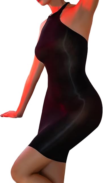 Women's Bodystocking Dress Lingerie Shimmer Tights Full Bodysuit Nylon Catsuit Halter Bodycon Dress