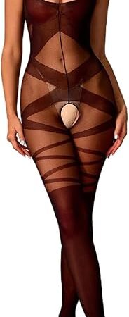 Women's Stripes Crotchles Bodycon Sexy Halter Slips Lingerie Mini Dress Club Wear Party Dress Out Fits