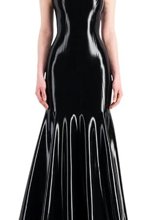 Women Sleeveless Wet Look PVC Leather Maxi Dress Faux Latex Mermaid Floor-Length Dress Party Club Outfit