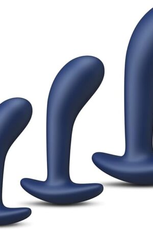 Butt Plug Trainer Kit for Comfortable Long-Term Wear, Pack of 3 Silicone Anal Plugs Training Set with Flared Base Prostate Sex Toys for Beginners Advanced Users (Blue)