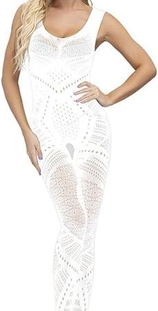Womens Sexy Lingerie One Piece Set Fishnet Bodysuit with Lace Garter Belts One Piece Body Stocking for Date