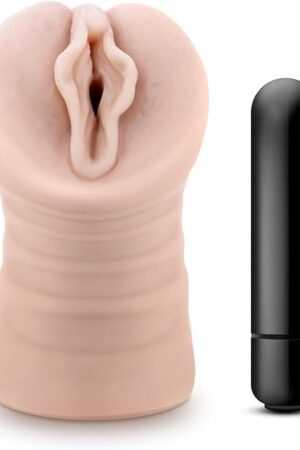 Blush M for Men Sex Toys - Ashley 5 Inch Pocket Pussy Male Masturbator w/Bullet Vibrator - Ultra Soft Realistic X5 Plus Ribbed Men's Stroker - Tight & Fits You Like A Glove - Adult Masturbation Toy