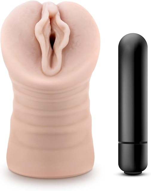 Blush M for Men Sex Toys - Ashley 5 Inch Pocket Pussy Male Masturbator w/Bullet Vibrator - Ultra Soft Realistic X5 Plus Ribbed Men's Stroker - Tight & Fits You Like A Glove - Adult Masturbation Toy