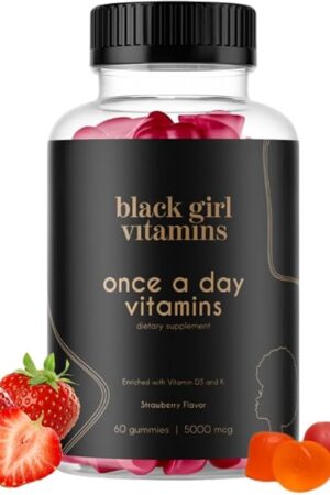 Black Girl Vitamins Once a Day - Womens Multivitamin Gummy - Vitamin A, B, C, E and Zinc Multivitamin for Women, Immune Support Vegan, Gluten-Free Made in The USA (Strawberry, 30 Day Supply)