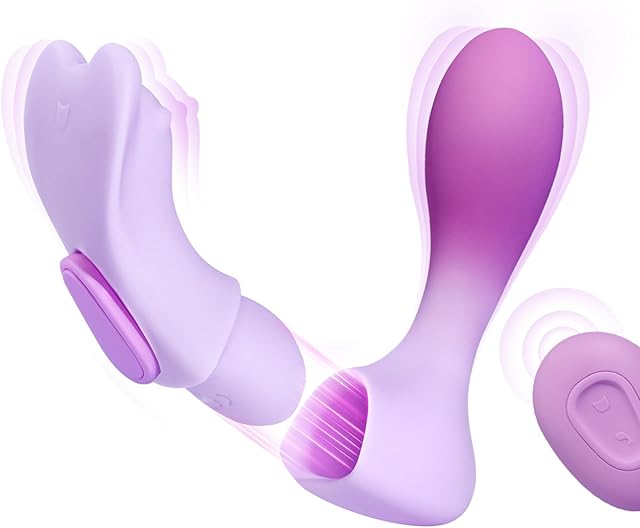 Detachable Wearable Dildo Vibrators with Separate Clit Stimulation, Butterfly Panty Vibrator with Wireless Remote Control and 7 Vibrating, Clitoral G Spot Vibrator Sex Toys for Adult Pleasure, Purple