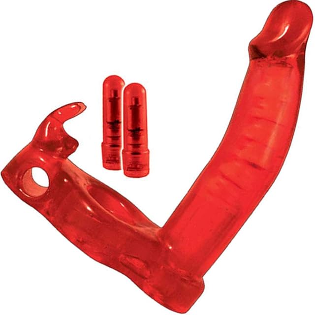 Double Penetrator Rabbit Cock Ring, Red