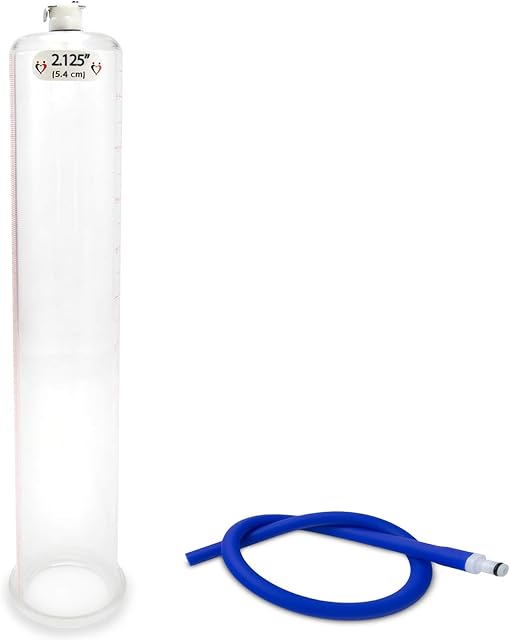 LeLuv 2.125" x 12" Penis Pump Vacuum Cylinder Adult Toy with 18" Royal Blue Silicone Non-Collapsable Hose and Male/Female Air-Tight Locking Fittings