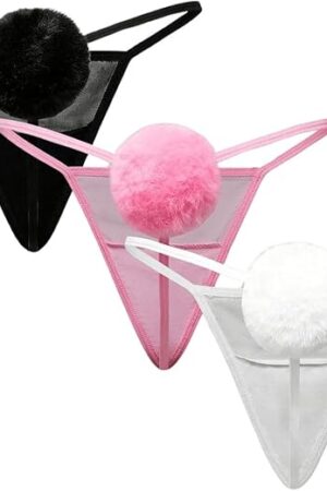 Women's 3-Pack Funny Thongs, Cute Bunny Tail Thong, Kawaii Anime Lingerie Panty, G String Thongs For Women Sexy
