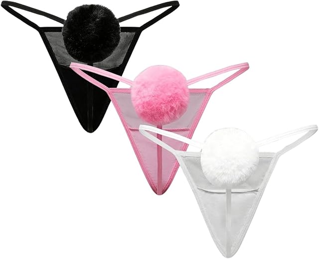 Women's 3-Pack Funny Thongs, Cute Bunny Tail Thong, Kawaii Anime Lingerie Panty, G String Thongs For Women Sexy