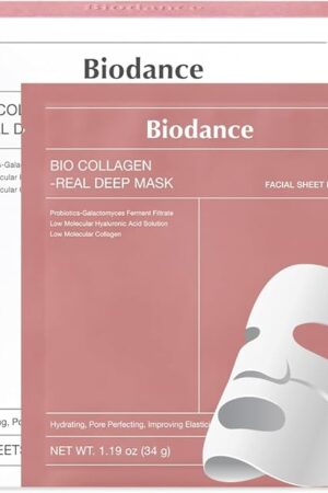 BIODANCE Bio-Collagen Real Deep Mask, Hydrating Overnight Hydrogel Mask, Pore Minimizing, Elasticity Improvement, 34g x4ea