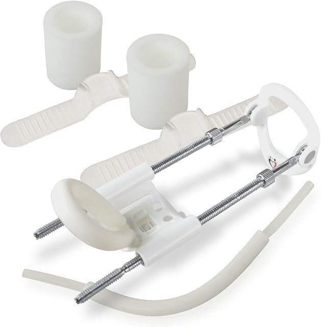 LeLuv Large Slider Penis Extender - Deluxe Kit, White and Platinum - Adjustable Length with Threaded Rods - Two Sets of Wide Straps and Basic Securing Options