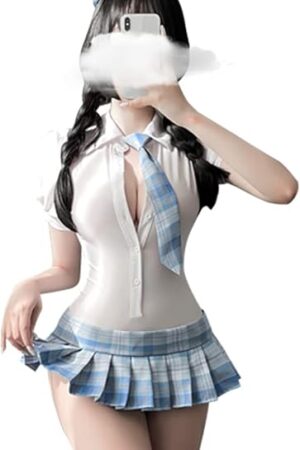 Women Sexy Schoolgirl Costume Student Shirt Lingerie Set Japanese Jumpsuit Outfit with Mini Skirt