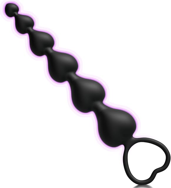 Anal Beads, Cute Silicone Flexible Anal Chain Butt Plug with 6 Gradual Balls and Pull Loop Prostate Massager G-spot Stimulator TJIJP Anal Training Sex Toy for Beginner 7.28 inch, Black