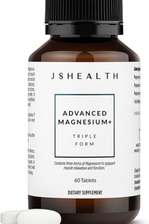 JSHealth Vitamins Advanced Magnesium Supplements with Magnesium Glycinate & Citrate for Muscle Relaxation (60 Tablets)