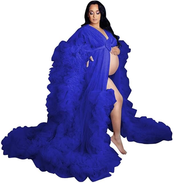 Fluffy Tulle Maternity Photoshoot Sheer Bridal Lingerie Bathgown Old Hollywood Robe Wedding Scarf