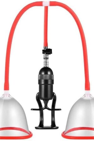 Honeypleasures Manual Breast Pump Suction Vacuum Cupping Nipple Enlargement Enlarger for Females Women Double Red (Small)