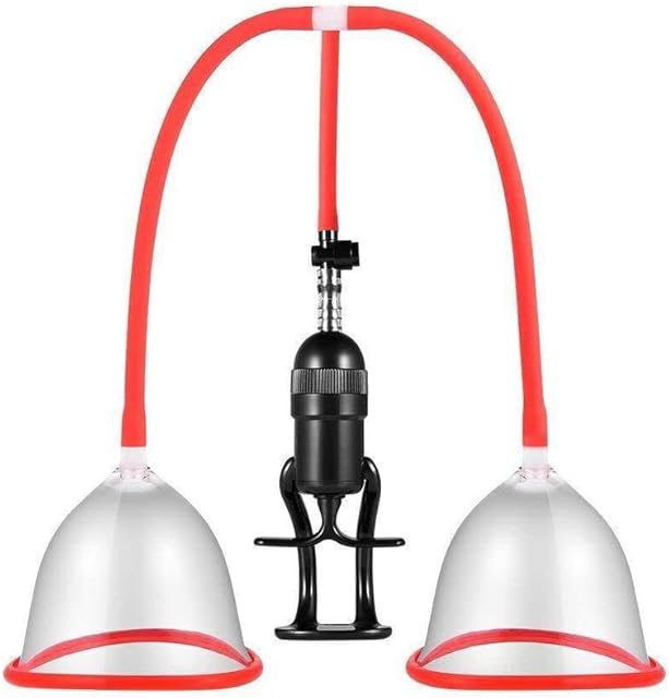 Honeypleasures Manual Breast Pump Suction Vacuum Cupping Nipple Enlargement Enlarger for Females Women Double Red (Small)